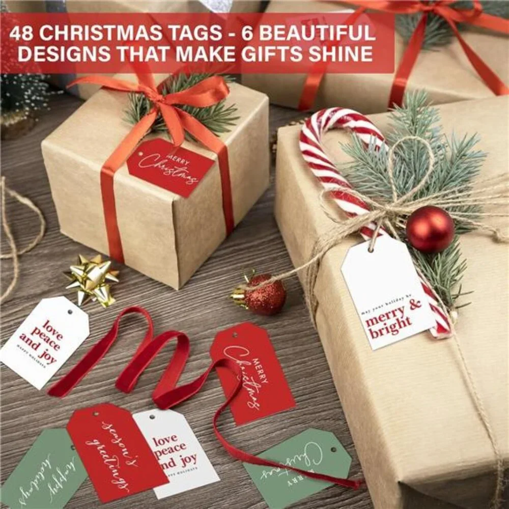 Elegant Christmas Gift Tags with String, 48